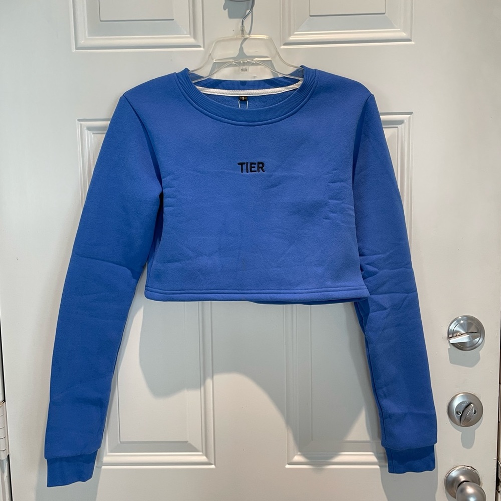 Tier Activewear Blue Fleece Workout Cropped Sweatshirt Size Small (fits XS)